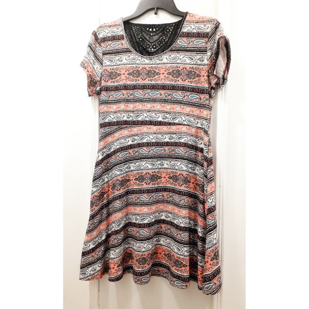 Bobbie Brooks Dress Lace Back Detail Multi Paisley Pattern SZ Med Boho Shift Sun
